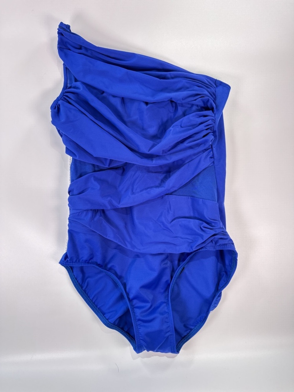Miraclesuit Womens One Shoulder Swimsuit Blue Ruched Slimming Medium - Picture 2 of 12